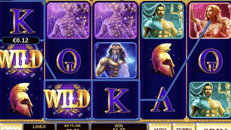Combinación ganadora resaltada en una slot Age of the Gods